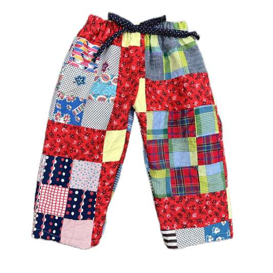 Red patch quilt top pants - made to order