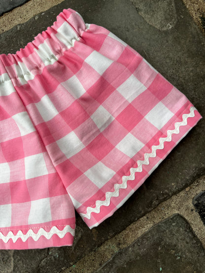 Pink gingham ric rac shorts - 3T