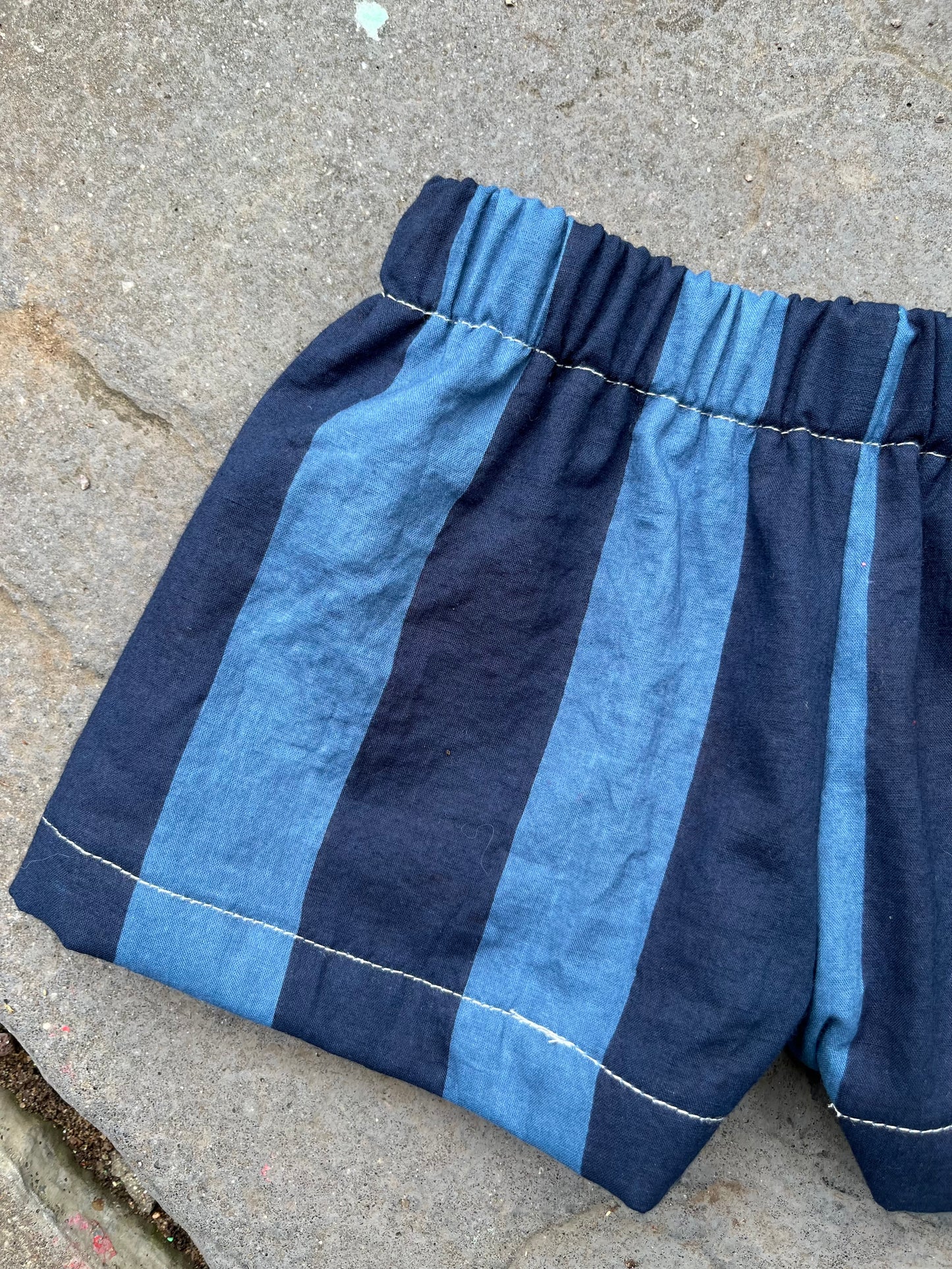 Blue tent stripe shorties - made to order