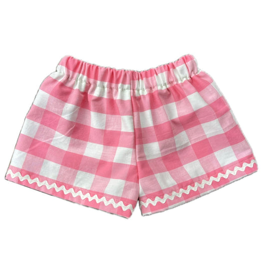 Pink gingham ric rac shorts - 3T